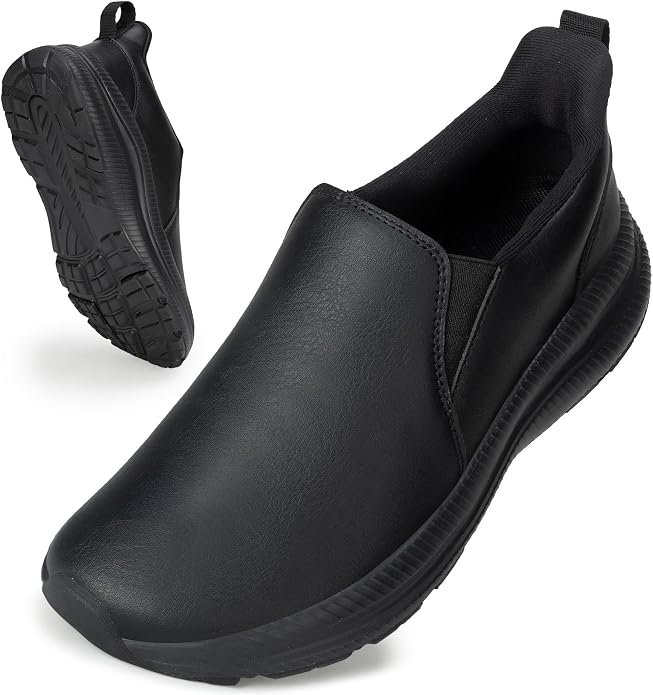 ZOVE Wide Toe Box Shoes Women Wide Width Waterproof Leather Hands Free Nursing Sneakers Ultra Light Extra Wide Walking Sneakers Non-Slip Chef Diabetes Nurse Work Shoes