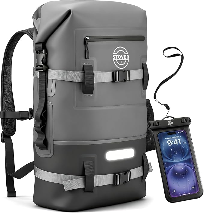 STOVER 5/10/25/30/40/55L Waterproof Dry Bag- Roll-Top Backpack w/Phone Case- Kayaking, Hiking, Camping, Boating- Men/Women