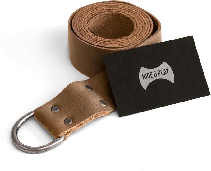 Hide & Play, Leather Medieval Belt with Half Ring Closure, Renaissance Style, Adjustable Strap for Viking Cosplay, Handmade