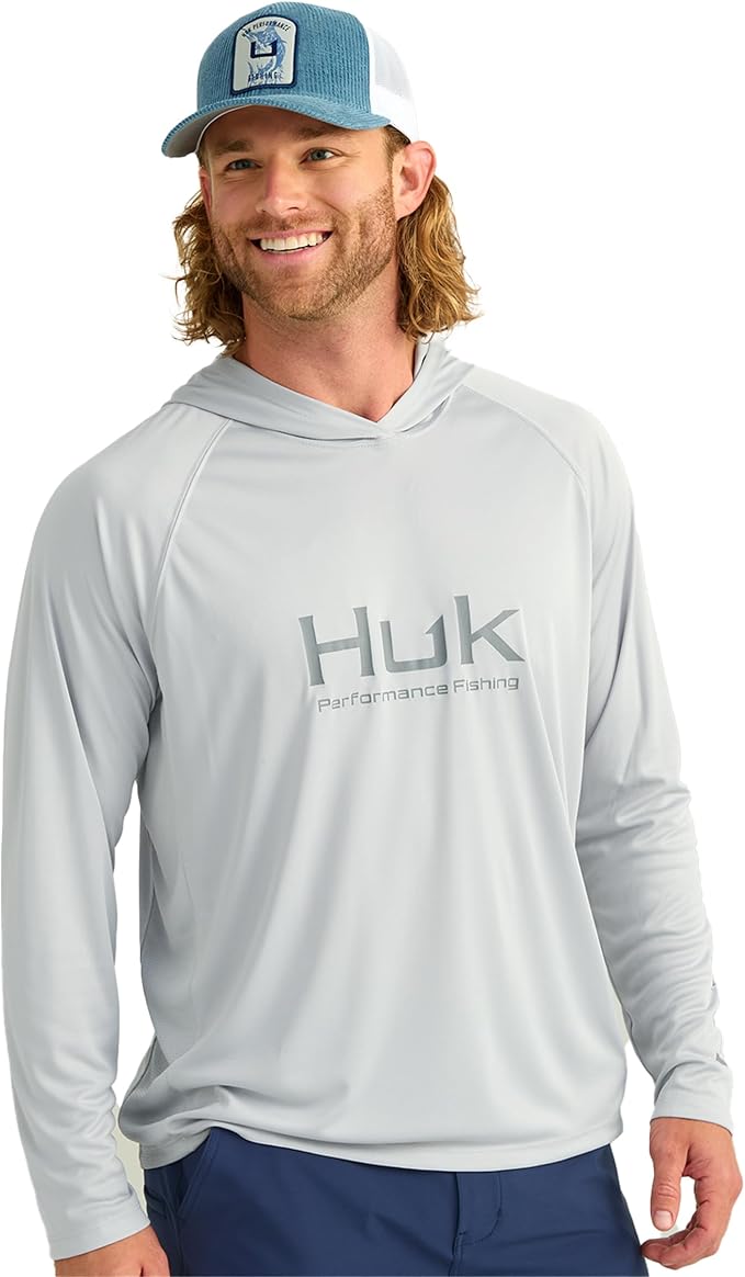 HUK Mens Pursuit Vented Long Sleeve Hoodie, Fishing Shirt with Hood