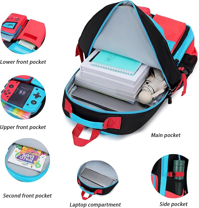 Boys Backpack Kids Bookbag TeensSchool Bag LuminousGame Large capacity bag(1Blue)