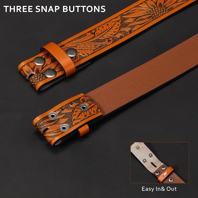 SANSTHS 3 Pack Western Belts for Men Woman without Buckle, Cowgirl Cowboy Belt for Buckle Western Leather Belt for Jeans