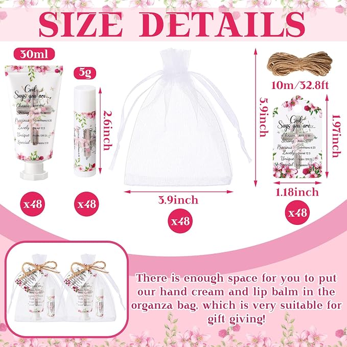 48 Sets Christian Graduation Gifts Hand Cream and Lip Balm Bulk Teacher Appreciation Gifts Travel Size for Her Bible Verse Thank You Cards with Organza Bag Tag for Graduation Supplies(Classic)