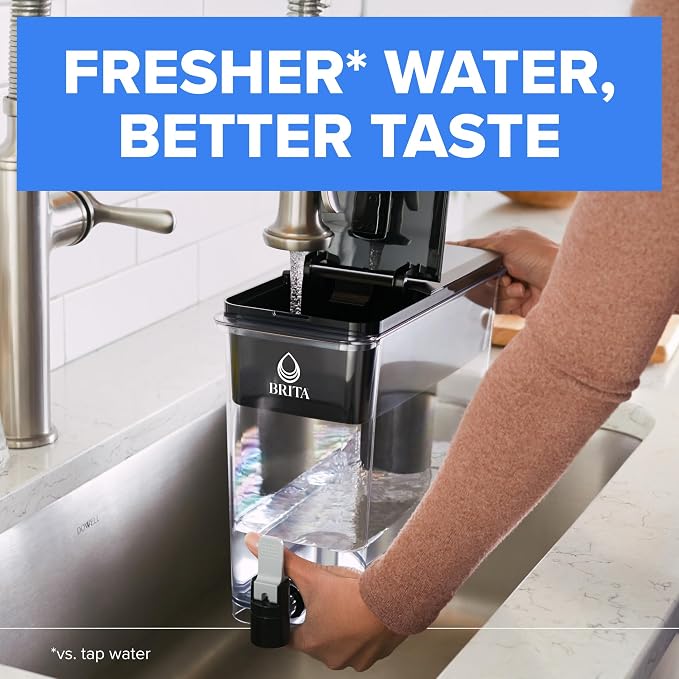 Brita Extra-Large 27-Cup Elite Water Filter Dispenser, WQA NSF/ANSI Certified, Reduces 99% of Lead, Microplastics, & 30 Contaminants, Removes Chlorine Taste & Odor, Black