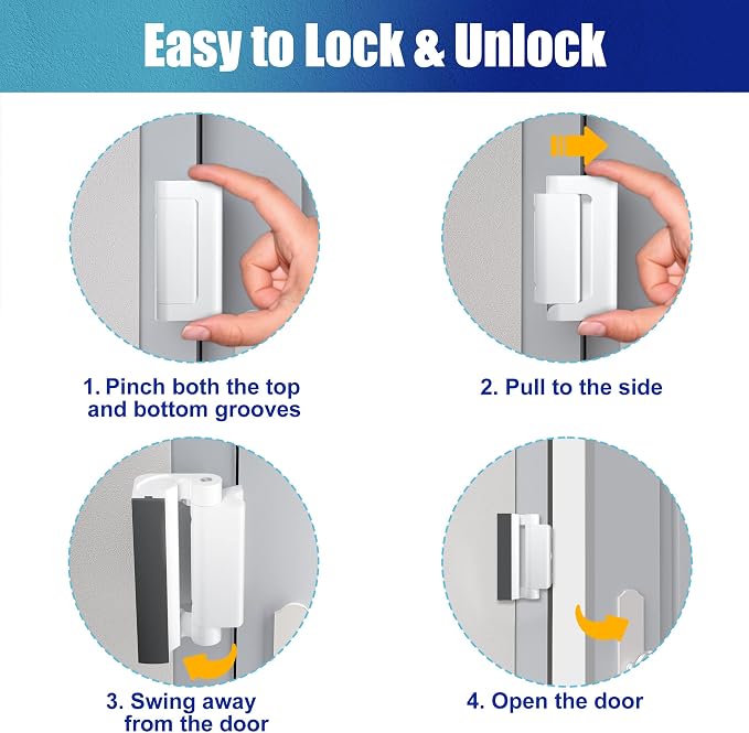 4Pack Door Reinforcement Lock Withstands 800lbs of Force - White Extra Proof Door Lock for Kids Safety Drilling Required,Prevents Unauthorized Entry,Add a Door Security Locks for Home Safety & Privacy