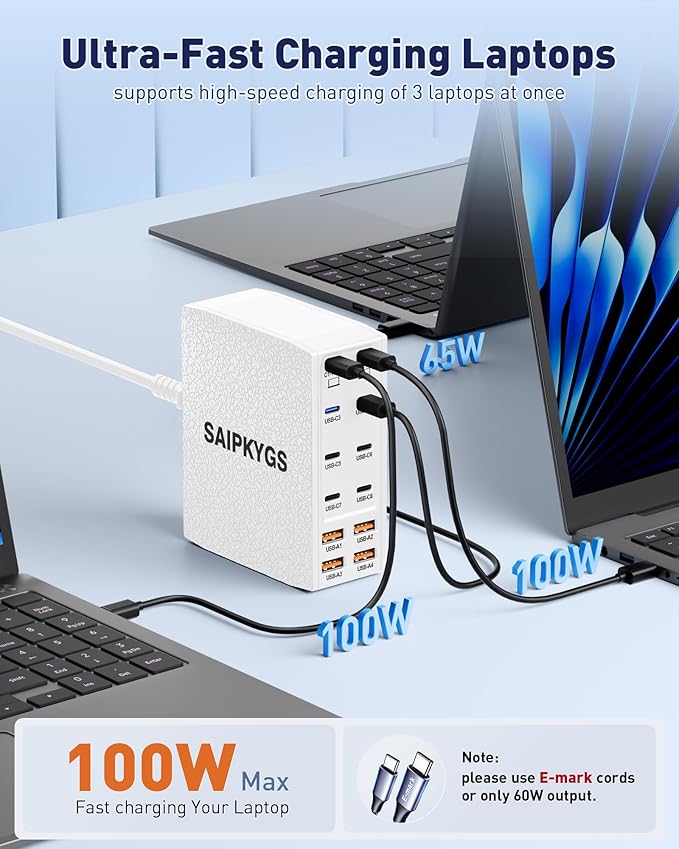 USB Charging Station (1000W),12-Port USB C Charger Block with Dual 100W PD USB-C Fast Charging Station Hub for MacBook Pro/Air/All iPad Phone 17/16 15/14/13/Pro Max/Samsung Galaxy Note(White)