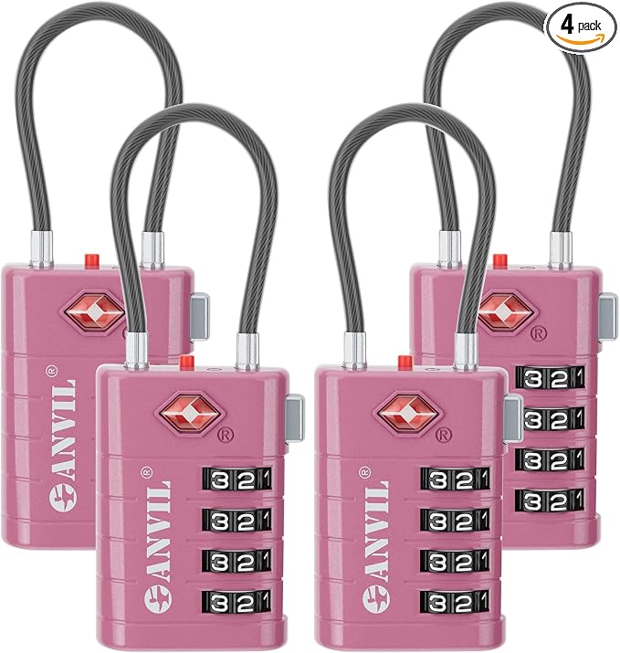 ANVIL TSA Approved Luggage Locks with Search Alert Indicator, 4-Digit Combination Suitcase Lock, Advanced TSA008 Core Heavy Duty Anti-Theft Travel Lock for Double Zippers, Backpacks