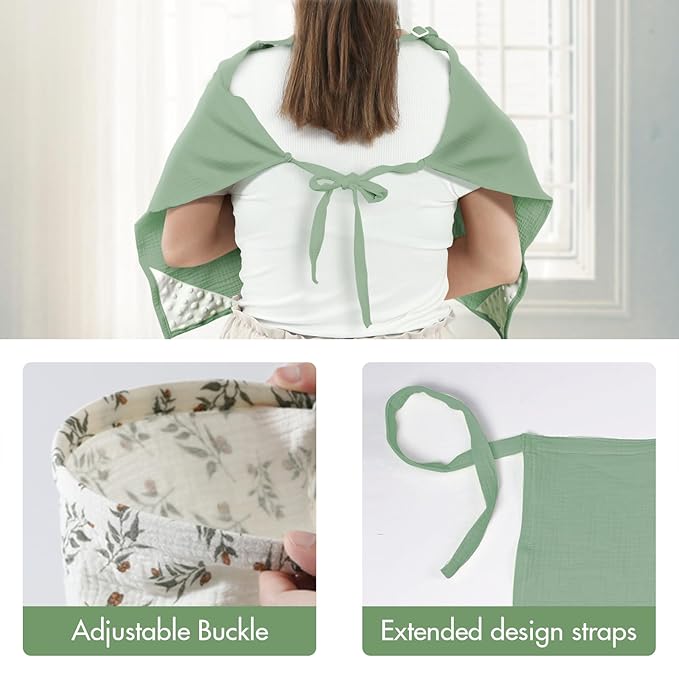 ANYEDDE 2-Pack Nursing Cover for Baby Breastfeeding - Muslin Breastfeeding Covers for Women Nursing, Breathable, Soft Arch Neckline, Green & Whale