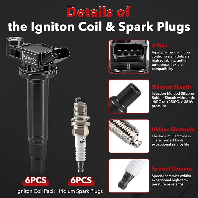 UF267 Ignition Coil Packs and Iridium Spark Plugs Fit for 2000-2008 Toyota Avalon Sienna Highlander Camry Solara/ 1999-2008 Lexus ES300 RX300 ES330 RX330 RX400h V6 3.0L 3.3L