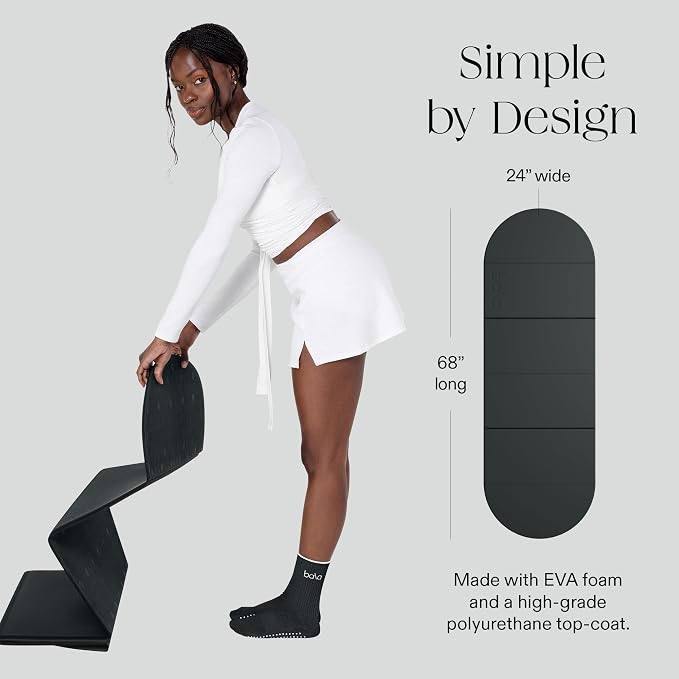 Bala Compact Workout Mat for Gym - 12MM Thick Slip-Resistant, Sweat Absorbing, & Foldable Yoga Mat for Pilates, Core Training & Exercise - Home Fitness Essentials for Women & Men - Travel-Friendly