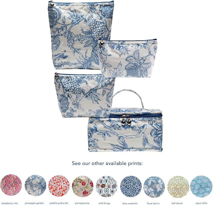 Jacaranda Living Small Cosmetic Bag - Water-Resistant, PVC-Lined - Pineapple Garden