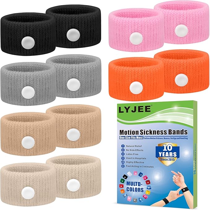 LYJEE Motion Sickness Bracelets for Adults and Kids: Motion Sickness Bands Nausea Relief for Pregnant Women - Natural Acupressure Anti Nausea Wristband Relief for Car Cruise Air Travel Sickness