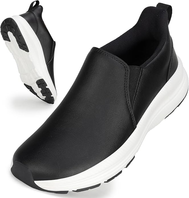 ZOVE Wide Toe Box Shoes Women Wide Width Waterproof Leather Hands Free Nursing Sneakers Ultra Light Extra Wide Walking Sneakers Non-Slip Chef Diabetes Nurse Work Shoes