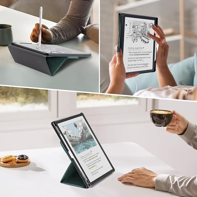 CoBak Case for 11" Kindle Scribe 3rd Generation 2025, Kindle Scribe Colorsoft with Two Viewing Angles - All New PU Leather Cover with Auto Sleep Wake, Pen Holder. Pine Green
