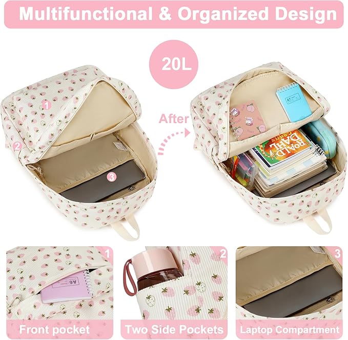 Bluboon School Backpack for Teen Girls Bookbags Elementary High School Corduroy Laptop Bags Women Travel Daypacks