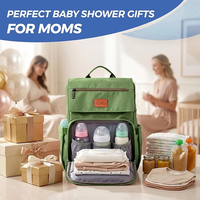 PILLANI Baby Diaper Bag Backpack - Large Bag for Boys & Girls, Waterproof Diaper Backpack - Baby Shower Gifts for Boys - Toddler Diaper Bag with Changing Pad - Large Capacity, Wide Opening Easy Access