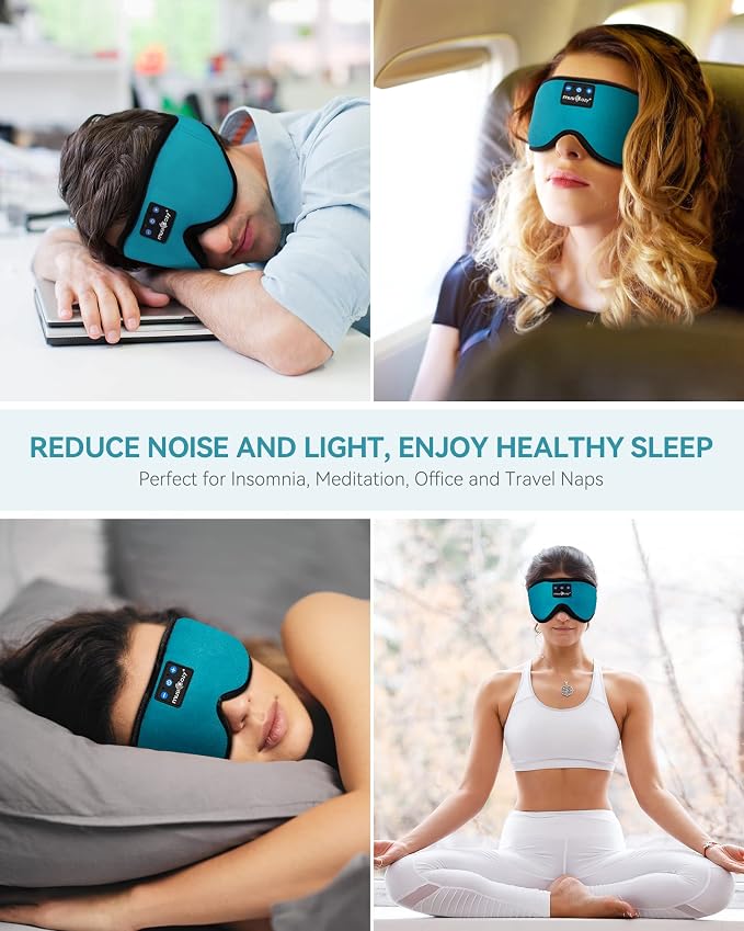 MUSICOZY Bluetooth Sleep Mask Headphones 5.4, Wireless Over-Ear Headphones Washable Zipper Sleep Headphones Mask with HD Stereo Speakers for Side Sleepers Travel & Relaxation, Gifts for Men Women