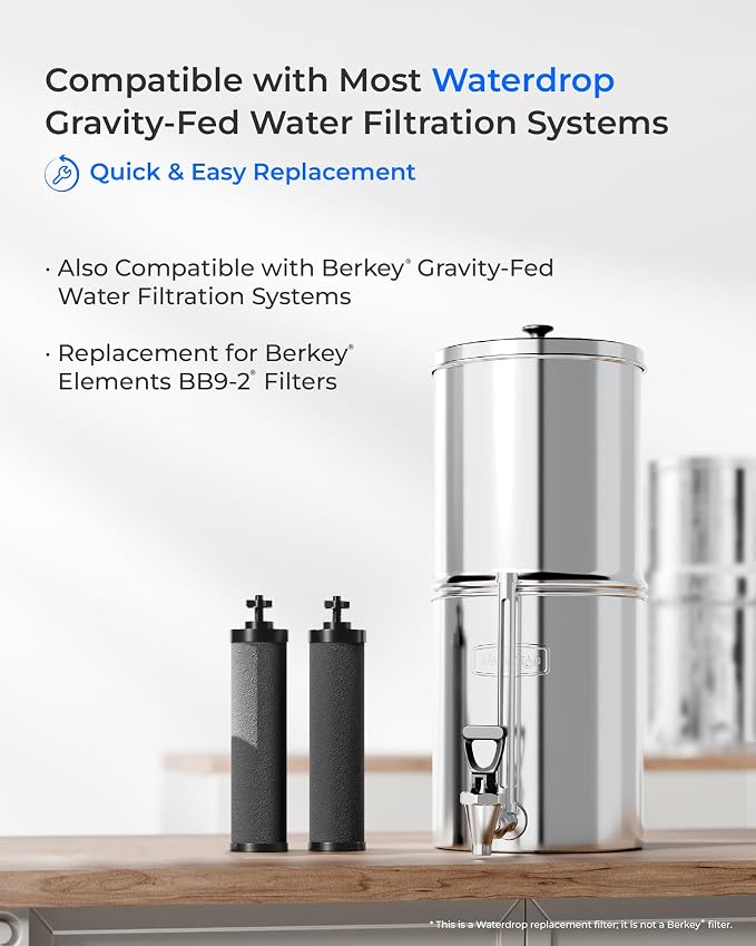[Ultrafiltration] Waterdrop W90C Water Filter, Replacement for Berkey® BB9-2® Black Carbon Filter, Compatible with Purewell®, ProOne®, Alexapure®, Waterdrop Gravity Water Filter System, 2 Pack