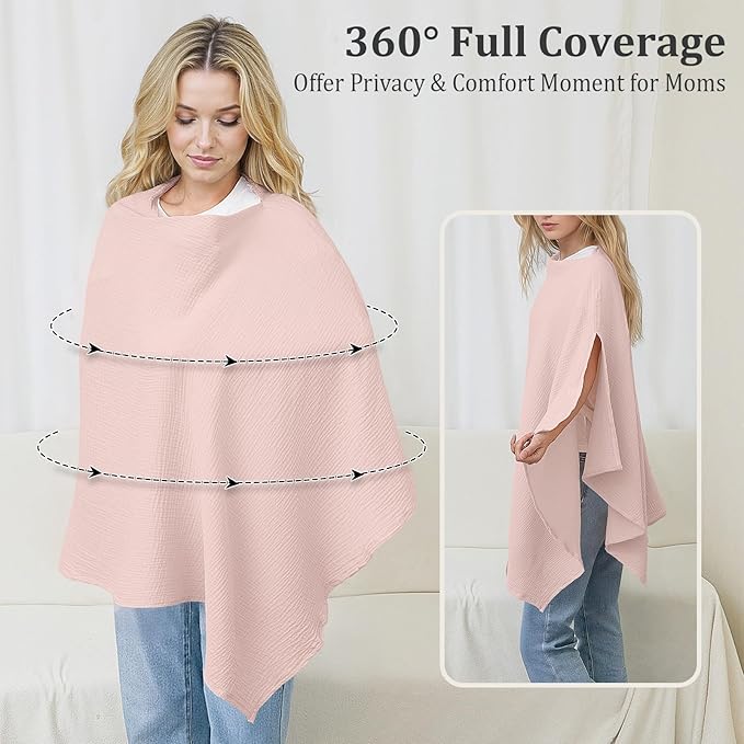 Muslin Nursing Cover Up for Breastfeeding, Soft & Breathable Cotton Breast Feeding Cover for Women, Full Privacy Breastfeeding Cover - Newborn Baby Essential, Pink