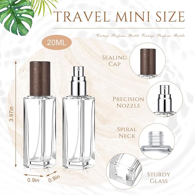 Domensi 20 Pcs 10/15/20/30 ml Perfume Travel Refillable Glass Bottles Spray Bottle Perfume Atomizer for Cologne Dispenser Leak-proof Fragrance Bottles Atomizer Pump Kit (20 ml,Dark Wood Color)