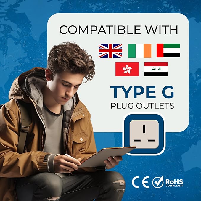 OREI USA to UK, UAE, Hong Kong & More (Type G) Travel Adapter Plug - 2 in 1 - CE Certified - RoHS Compliant - 4 Pack - White Color (DB-7-4PK) (4)