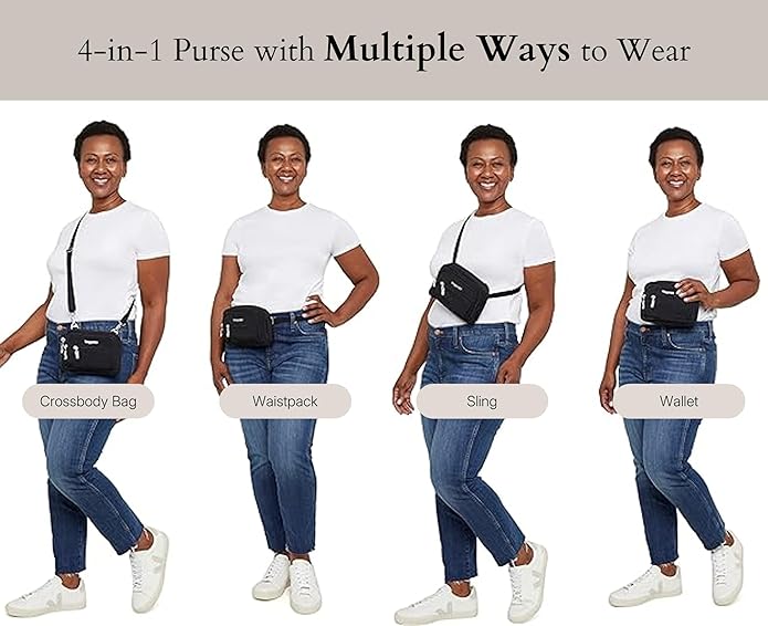 Baggallini Triple Zip Small Crossbody Bag for Women - Lightweight Convertible Fanny Pack Belt Bag