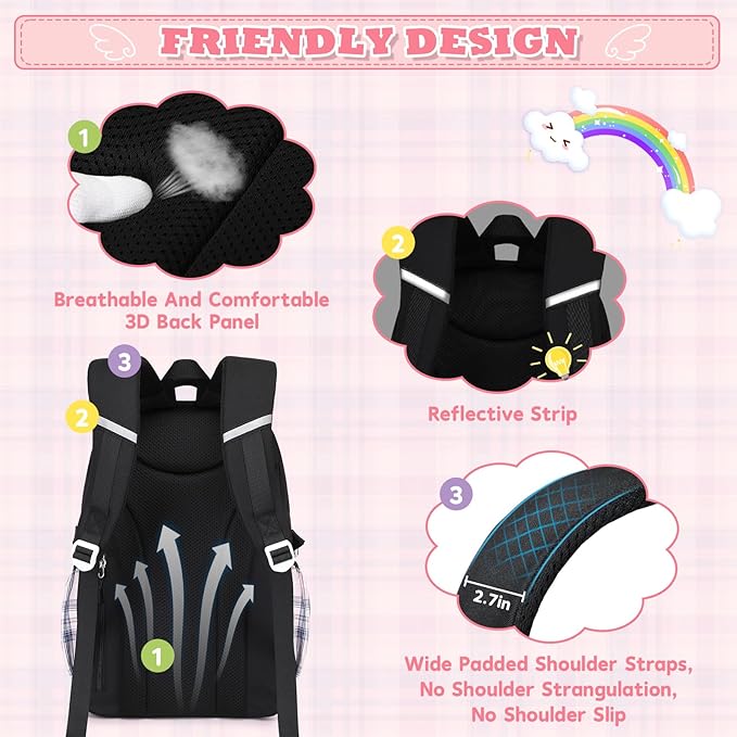 MUSEVOS Girls Backpack, Elementary Middle School Backpack, Large Capacity Kids Bookbag
