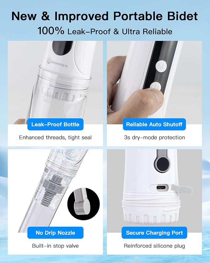 Portable Bidet for Travel, 800mAh Electric Handheld Bidet with 380ml Bottle