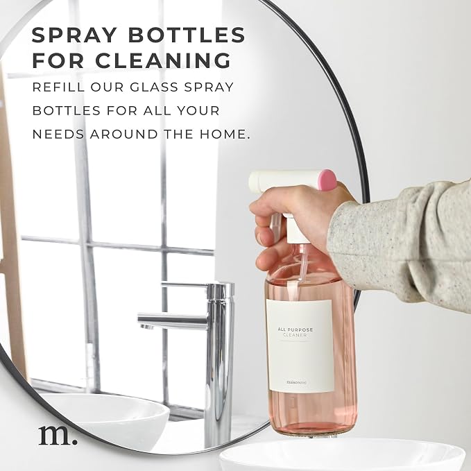 MAISONOVO Glass Spray Bottles 16 Oz Pack of 2 - Pink Spray Bottle For Hair with Fortified Glass & Fine Mist Pumps - Ideal for Salons, Barbers, Stylists, Pet Groomers & Daily Hair Care - 16 Labels