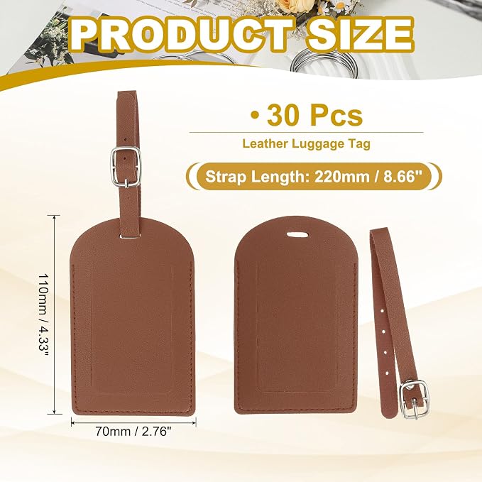 PATIKIL Leather Luggage Tag, 30 Pcs Luggage Tags Pu Bag Tags for Suitcases Airplane Travel Essentials, Brown