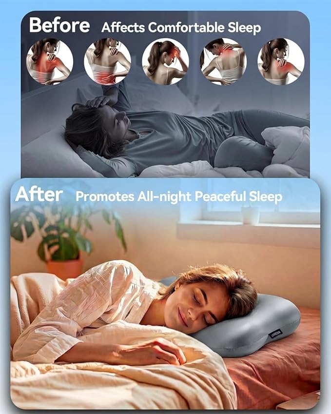 Cervical Pillow for Neck Pain Relief, Ergonomic Contour Memory Foam Pillow for Side Back Stomach Sleepers, Deep Sleep Pillow for Cloud-Soft Shoulder Support with Cooling Pillowcase,Space Grey