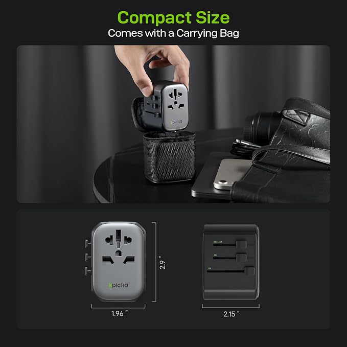 EPICKA Pulse 45W International Power Adapter, Universal Travel Adapter with PD Fast Charging, 5-Port (1 AC/2 USB-A/2 USB-C) European Travel Plug Adapter, Travel Essentials (Black)