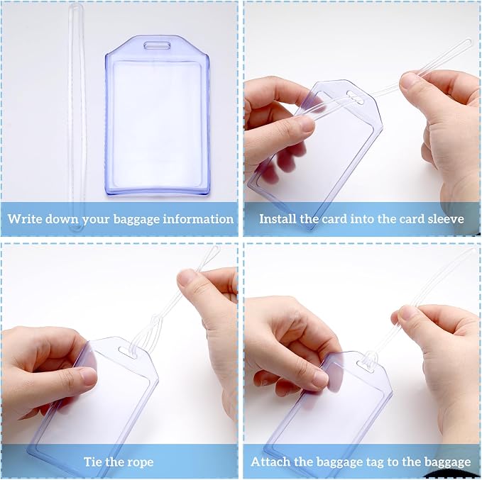 120 Pack Clear Plastic Luggage Tags with Loops Heavy Duty PVC Tag Suitcases Identification ID Card with Business Card Insert