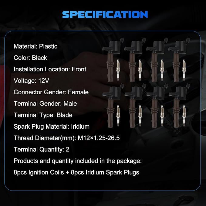 8PCS FD509 Ignition Coil + 8PCS SP509 Iridium Spark Plugs Ignition Coils Pack Fits for 2008-2010 F-150, 2008-2014 Expedition, 2009-2014 Navigator 4.6L 5.4L 6.8L, Coil Pack Set Aftermarket Parts