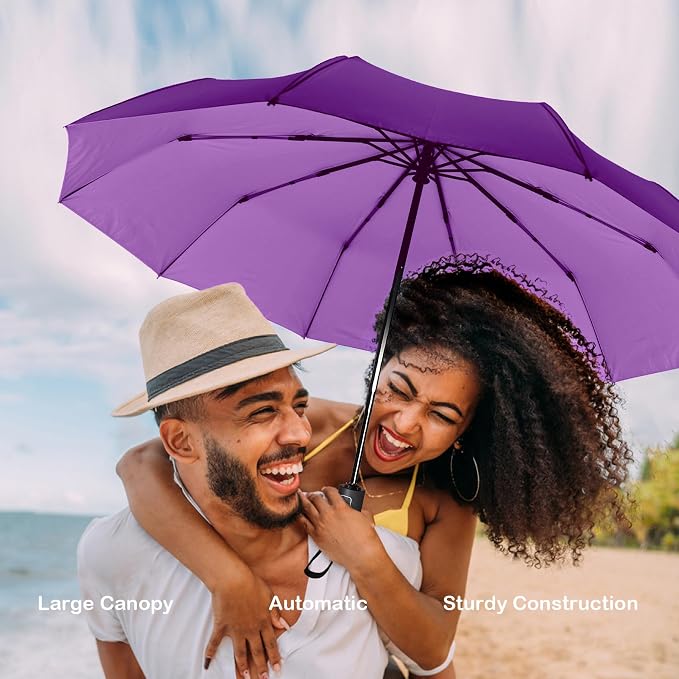 SIEPASA Windproof Travel Compact Umbrella-Automatic Umbrellas for Rain-Compact Folding Umbrella, Travel Umbrella Compact, Windproof Umbrellas for Men Women Teenage.(Purple, 54 Inch)