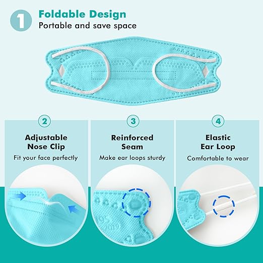LEMENT KN95 Face Masks - 100 Pack Breathable Comfortable Disposable Masks For Adult, Filter Efficiency≥95%, Elastic Ear Loops, Blue