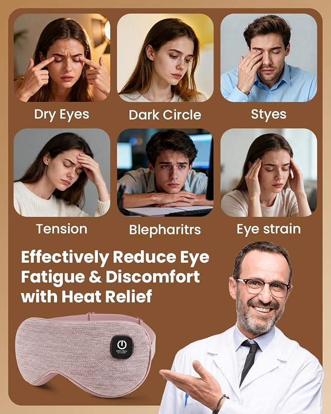 Cordless Heated Eye Mask with 1500mAh Large Battery, 4 Heat Levels & 100% Blackout for Dry Eyes Relief, Fast Heating Eye Heating Pad with 2 Washable Covers for Sleep, Travel, MGD, Blepharitis
