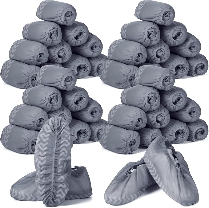 Leumoi 500 Pcs Disposable Boot Covers Bulk Non Slip Disposable Shoe Covers Large Durable Non Woven Shoe Protector for Indoors, Home, Floors and Shoes, One Size Fits Most(Grey)