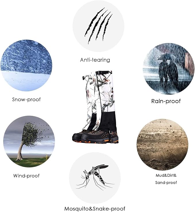 Hiking Gaiters, Outdoor High Gaiters, Ice Climbing and Skiing Gaiters, Snake Protection for Men and Women for Mountain Snow Hiking Skiing Walking Climbing Gardening