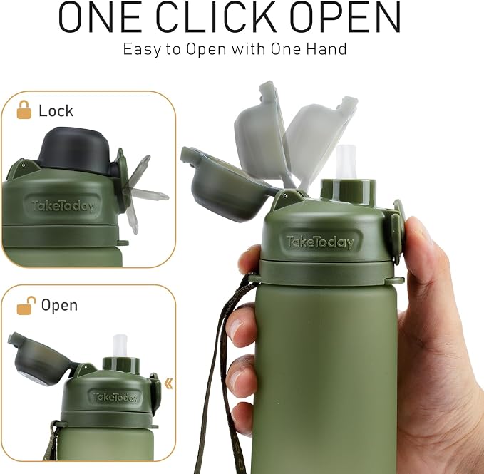 TakeToday Collapsible Water Bottles 20oz and 32oz, Leak Proof, BPA-Free, Foldable Silicone Travel Water Bottle with Straw Strap for Cycling, Hiking, Outdoors