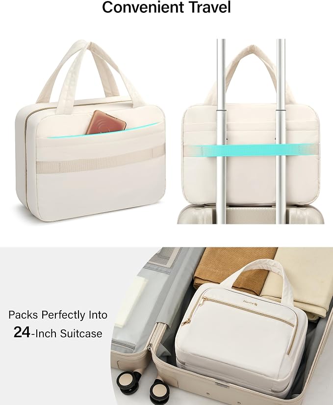 Hanke Hanging Travel Toiletry Bag for Women, Water-Resistant Makeup Organizer with Hook, Cosmetic Bag for Bathroom & Travel Essentials Accessories, Off White