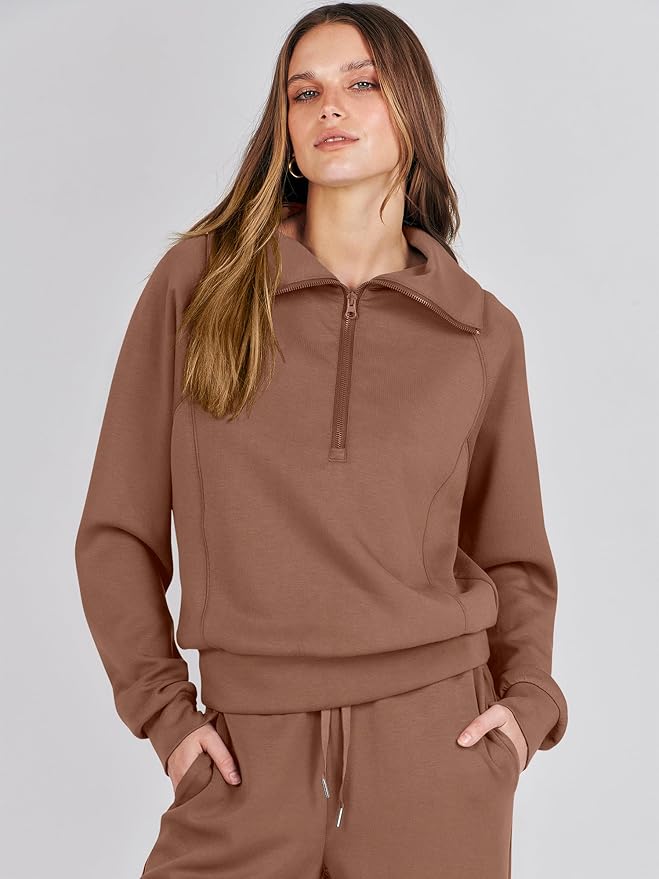 ANRABESS Women’s 2 Piece Outfits Half Zip Sweatshirt & Wide Leg Pants Airport Travel Lounge Matching Sets Sweatsuits Clothing