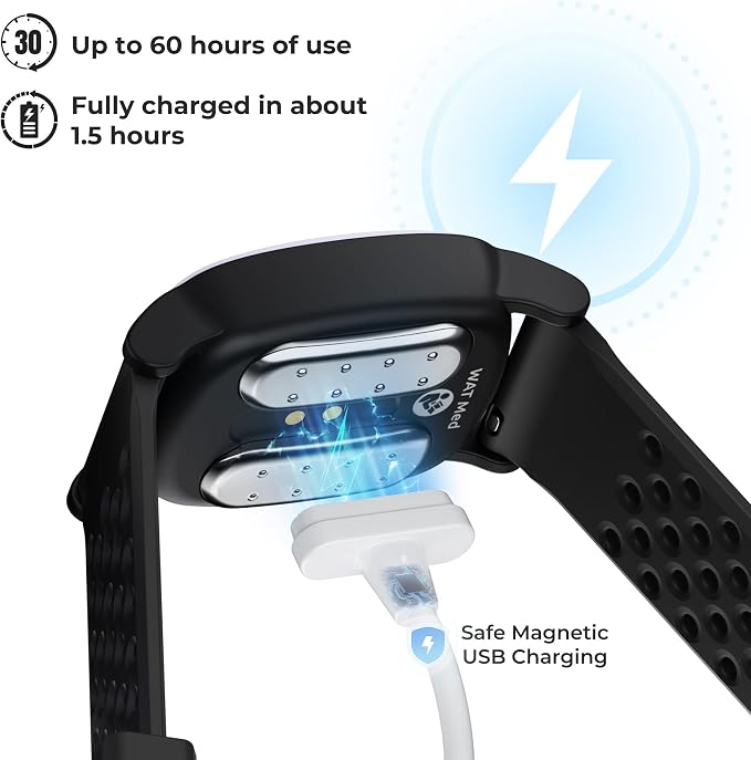 EmeTerm Explore Active FDA-Cleared Anti-Nausea Wristband Nickel-free 5m Dive Ready Motion Sickness Relief Band Non-drowsy Drug-Free Rechargeable Fluoroelastomer Strap for Salt-water Resistance (Black)