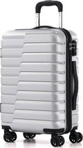 Coolife Carry On Luggage Airline Approved with Wheels Hard Shell Suitcase Spinner TSA Lock Telescopic Handle 20-inch,Silver