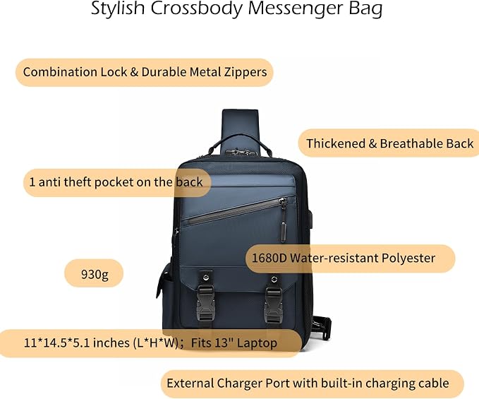 Leaper Anti-Theft Crossbody Sling Bag：one-handed quick-open lock in 3 seconds & hidden zippered pockets for Travel, Work & Daily Commute, DarkGreen