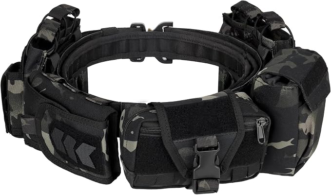 BOMTURN Battle Belt Tactical Belt with Accessories: Duty Belts Law Enforcement Combat Airsoft Police Belt with Pouches 7pcs