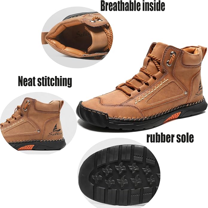 Mens Orthopedic Comfortable Handmade Boots Casual Mid Top Walking Driving Shoes Waterproof Arch Support Spacious Toe Box Outdoor Leather Shoes