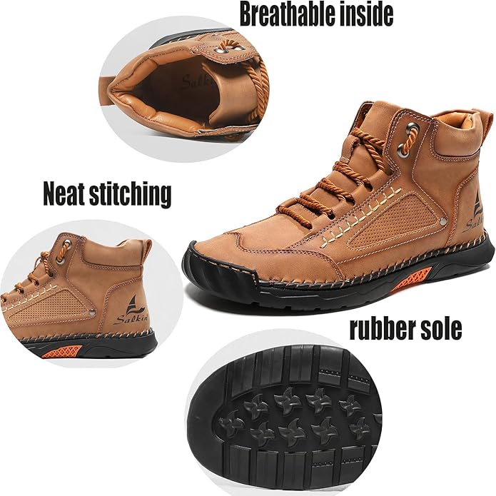 Mens Orthopedic Comfortable Handmade Boots Casual Mid Top Walking Driving Shoes Waterproof Arch Support Spacious Toe Box Outdoor Leather Shoes