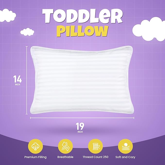 Utopia Bedding Toddler Pillow (White, 2 Pack), 14x19 Small Pillow for Kids, Soft and Breathable Cotton Blend Shell, Polyester Filling, Perfect for Toddler Bed and Travel (Intended for Age 2 and up)
