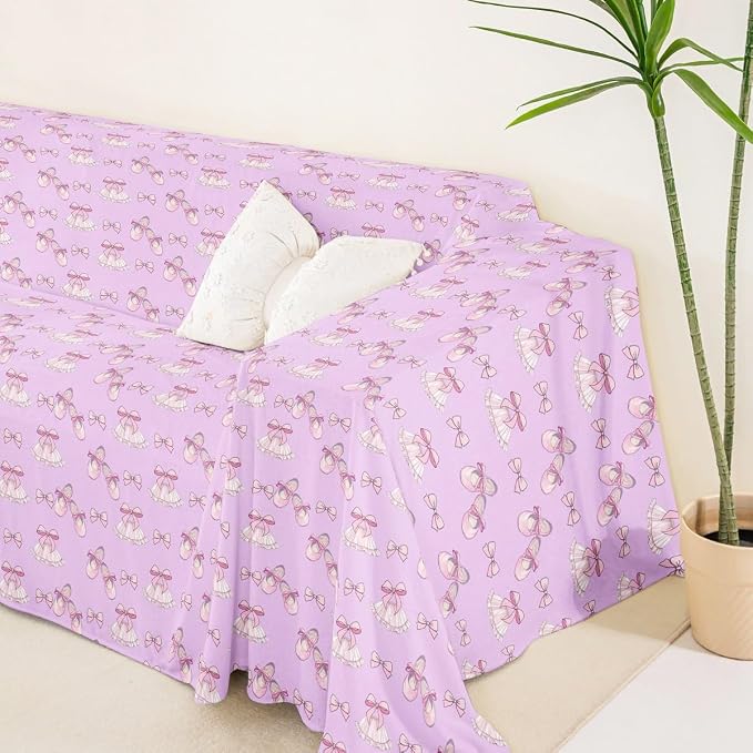 Girls Bow Couch Cushion Covers for Large Dogs Ribbon Bowknot Ballet Skirt Couch Covers Ballerina Toe Shoe Sofa Cover,Cute Little Ballet Princess Cushion Sofa Furniture Protector for Pets,71" x 102"
